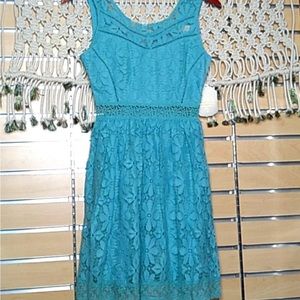 Alter'd State aqua blue floral lace overlay dress